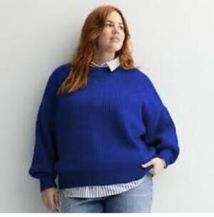Sonoma Goods For Life Womens 2X Royal Blue Crewneck Side Slit Tunic Sweater NWT